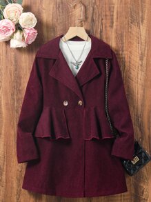 Girls Lapel Neck Peplum Coat Without Tee - Maroon - View 1