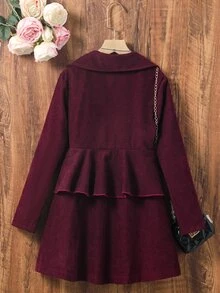 Girls Lapel Neck Peplum Coat Without Tee - Maroon - View 2