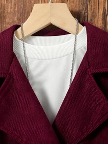 Girls Lapel Neck Peplum Coat Without Tee - Maroon - View 3