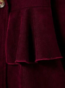 Girls Lapel Neck Peplum Coat Without Tee - Maroon - View 4