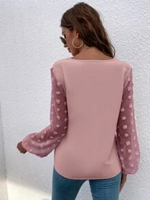 SHEIN LUNE Áo sơ mi nữ màu trơn Giải trí - Bụi hồng - Xem 2