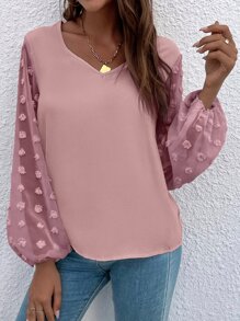 SHEIN LUNE Áo sơ mi nữ màu trơn Giải trí - Bụi hồng - Xem 3