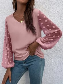 SHEIN LUNE Áo sơ mi nữ màu trơn Giải trí - Bụi hồng - Xem 4