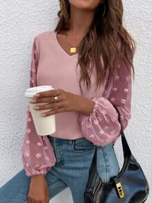 SHEIN LUNE Áo sơ mi nữ màu trơn Giải trí - Bụi hồng - Xem 5