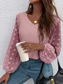 SHEIN LUNE Áo sơ mi nữ màu trơn Giải trí - Bụi hồng - Xem 6