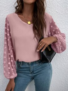 SHEIN LUNE Áo sơ mi nữ màu trơn Giải trí - Bụi hồng - Xem 7