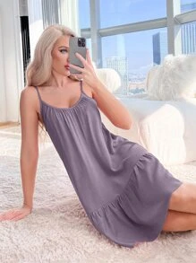 荷叶边下摆吊带睡衣睡裙节日季 - 淡紫色 - 查看 5