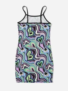 SHEIN Tween女孩對比綁定反光心形印花仙女裝 - 彩色 - 查看 2