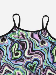 SHEIN Tween女孩對比綁定反光心形印花仙女裝 - 彩色 - 查看 3