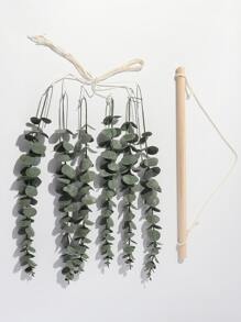 1Pc Macrame Wall Hanging With Faux Eucalyptus Leaves - Bohemian Style Hanging Decor For Living Room, Bedroom, Office - Perfect For Spring And Summer Home Decor - Green - View 4