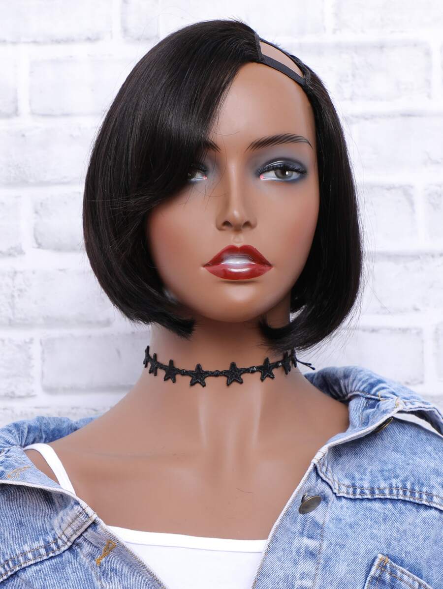 Bob U Part Wig Short Short Human Hair 8-12 Inch Straight Bob Wigs Natural Black Remy Hair Full Machine Made - Black - View 1