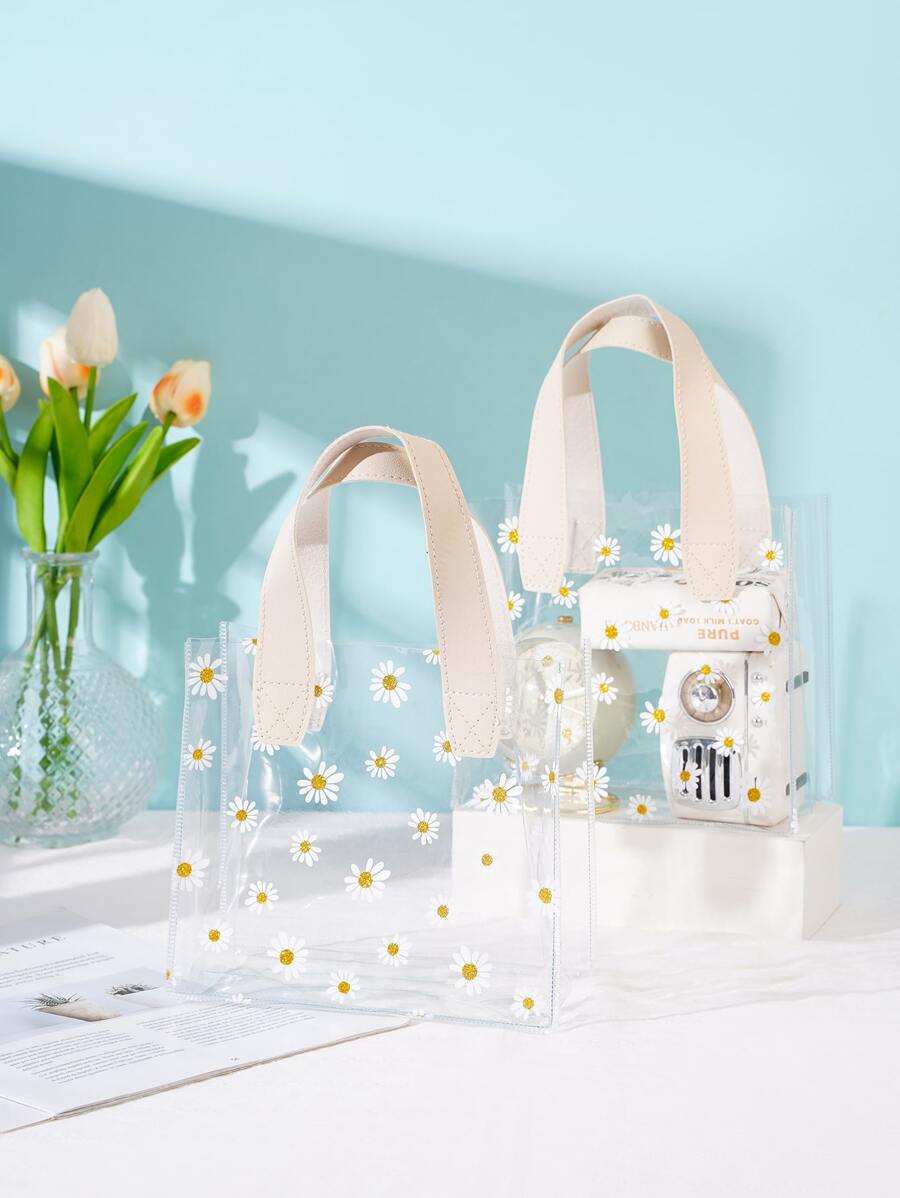 1pc/2pcs/5pcs 透明印花礼品袋 购物收纳袋，礼品包装袋，派对节日装饰，日常收纳包装袋，婚礼装饰伴娘礼物，母亲节礼品包装