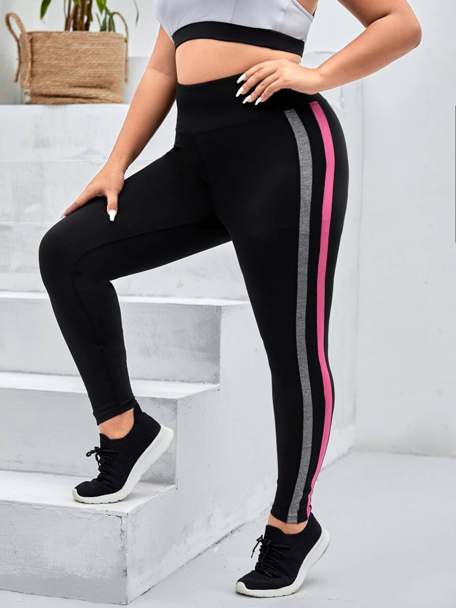 Yoga Basic Quần thể thao Legging Plus Size & Quần Sọc bên Sọc - màu đen - Xem 1