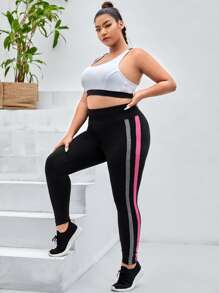 Yoga Basic Quần thể thao Legging Plus Size  & Quần Sọc bên Sọc - màu đen - Xem 3
