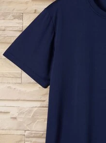 Manfinity Dauomo 男士標語圖案T恤 - 藏蓝色 - 查看 6