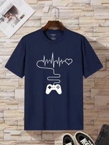 Men Heart And Gamepad Print Tee