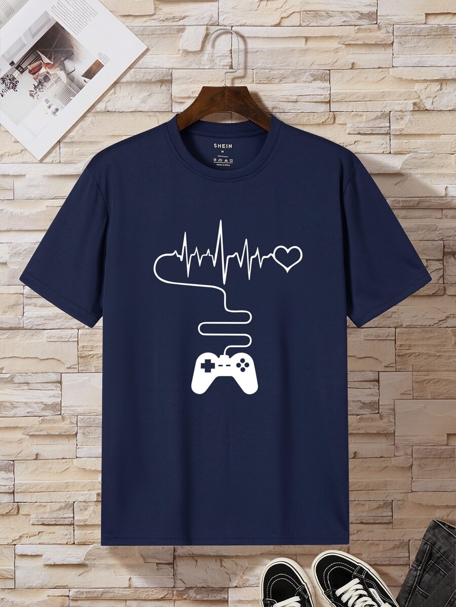 Men Heart And Gamepad Print Tee