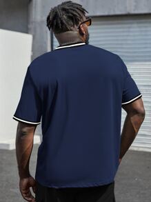 Manfinity Men Plus Letter Graphic Contrast Trim Tee - Navy Blue - View 2