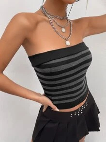 SHEIN ICON Top bandeau de rayas de espalda abierta - Gris Oscuro - Ver 4
