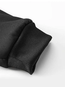 Manfinity 男士寬鬆口袋拉鍊連帽衛衣,字母印花加厚保暖內裡 - 黑色 - 查看 4