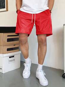 Manfinity Hypemode Men Slant Pockets Drawstring Waist Shorts - Red - View 1