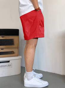 Manfinity Hypemode Men Slant Pockets Drawstring Waist Shorts - Red - View 4