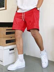 Manfinity Hypemode Men Slant Pockets Drawstring Waist Shorts - Red - View 5