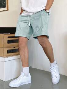 Manfinity Hypemode Men Slant Pockets Drawstring Waist Shorts - Baby Blue - View 4
