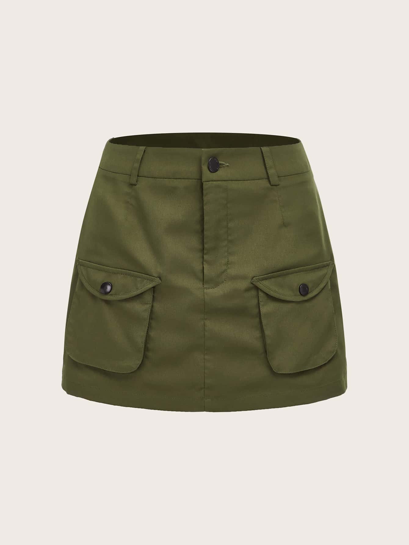 SHEIN EZwear 拉鏈門襟翻蓋口袋工裝裙