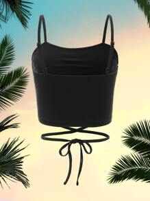 ROMWE PUNK Skull Print Tie Back Crop Cami Top - Black - View 2