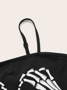 ROMWE PUNK Skull Print Tie Back Crop Cami Top - Black - View 3