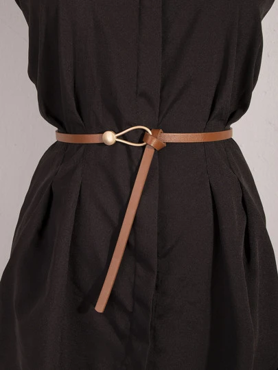 優雅1pc女性駝色金屬裝飾細腰帶，適用於休閒裝