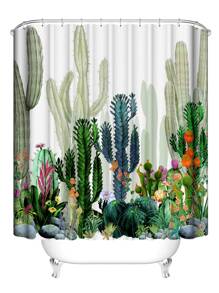 Cortina de ducha con estampado de cactus impermeable - Multicolor - Ver 1