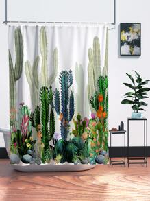 Cortina de ducha con estampado de cactus impermeable - Multicolor - Ver 2