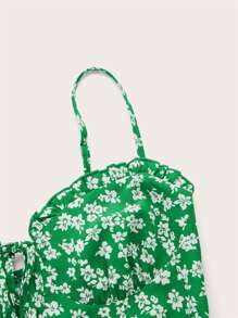 Soleia Ditsy Floral Split Thigh Cami Dress - Green - View 3