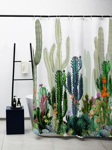 Cortina de ducha con estampado de cactus impermeable - Multicolor - Ver 3
