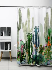Cortina de ducha con estampado de cactus impermeable - Multicolor - Ver 4
