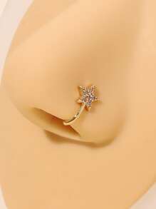 Simple & Stylish Cubic Zirconia Star Decor Nose Cuff No Piercing Needed Fake Clip For Women & Girls - Yellow Gold - View 1