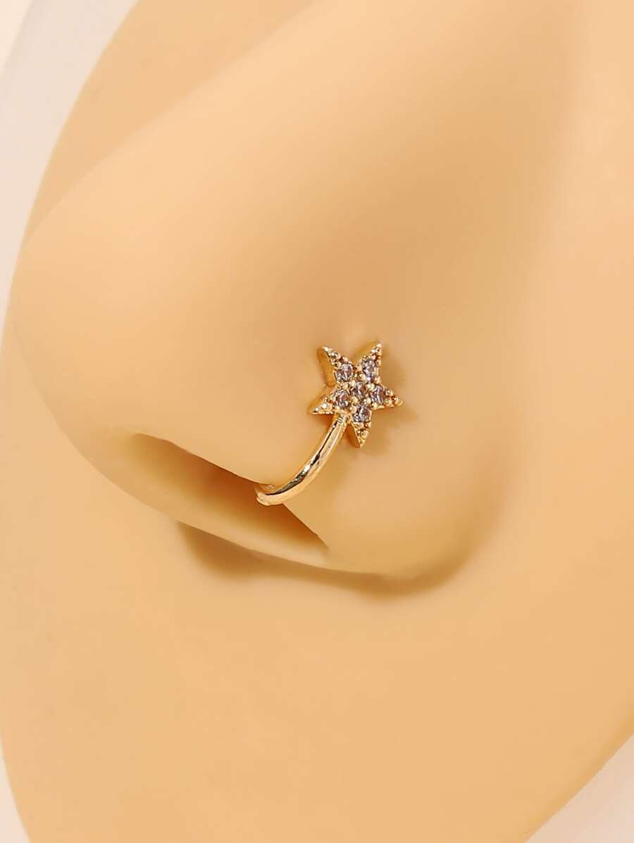 Simple & Stylish Cubic Zirconia Star Decor Nose Cuff No Piercing Needed Fake Clip For Women & Girls - Yellow Gold - View 1