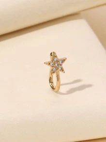Simple & Stylish Cubic Zirconia Star Decor Nose Cuff No Piercing Needed Fake Clip For Women & Girls - Yellow Gold - View 3