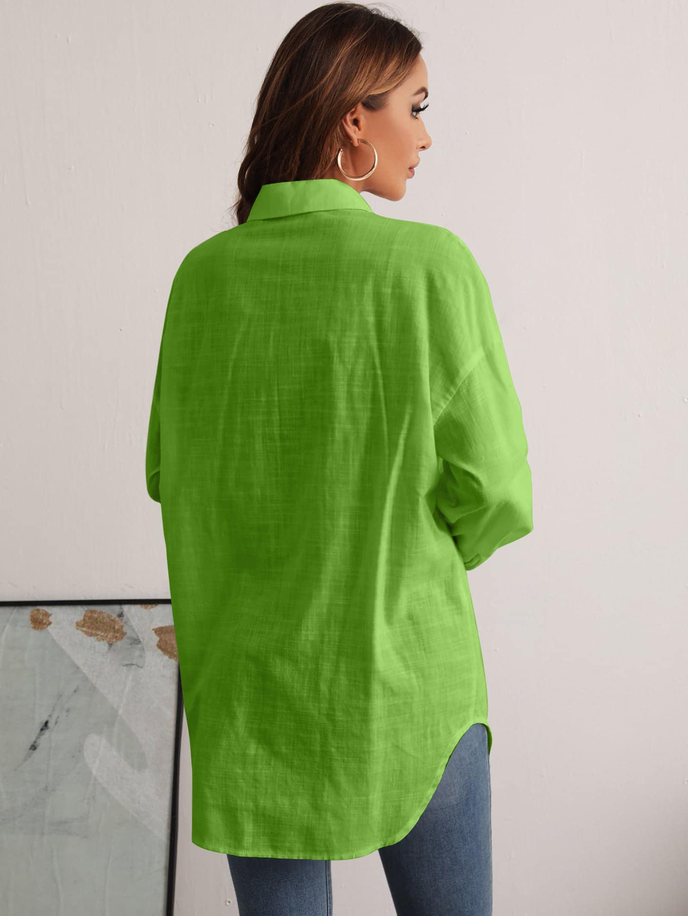 SHEIN Essnce Blusa con parche de bolsillo con botón delantero de hombros caídos - Verde - Añade 2