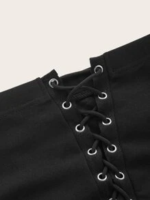 SHEIN MOD Plus Grommet Lace Up Skirt - Black - View 3