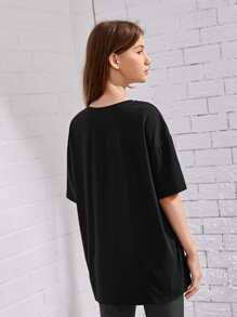 SHEIN Teen Girls Letter Graphic Drop Shoulder Tee - Black - View 2
