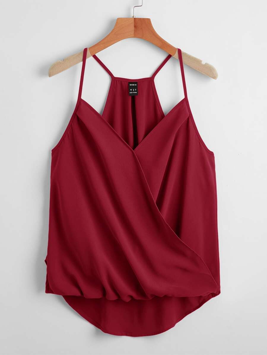 SHEIN VCAY Fold Pleated Halter Top - Burgundy - View 1
