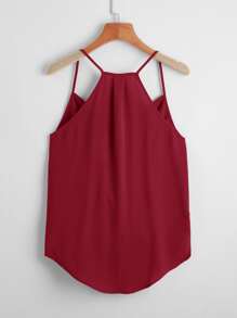 SHEIN VCAY Fold Pleated Halter Top - Burgundy - View 2