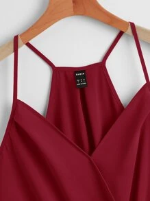 SHEIN VCAY Fold Pleated Halter Top - Burgundy - View 3