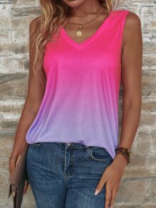 SHEIN LUNE Ombre V Neck Tank Top - Multicolor - View 3