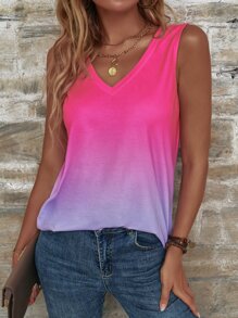 SHEIN LUNE Ombre V Neck Tank Top - Multicolor - View 1