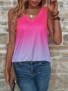 SHEIN LUNE Ombre V Neck Tank Top - Multicolor - View 7