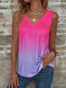 SHEIN LUNE Ombre V Neck Tank Top - Multicolor - View 6